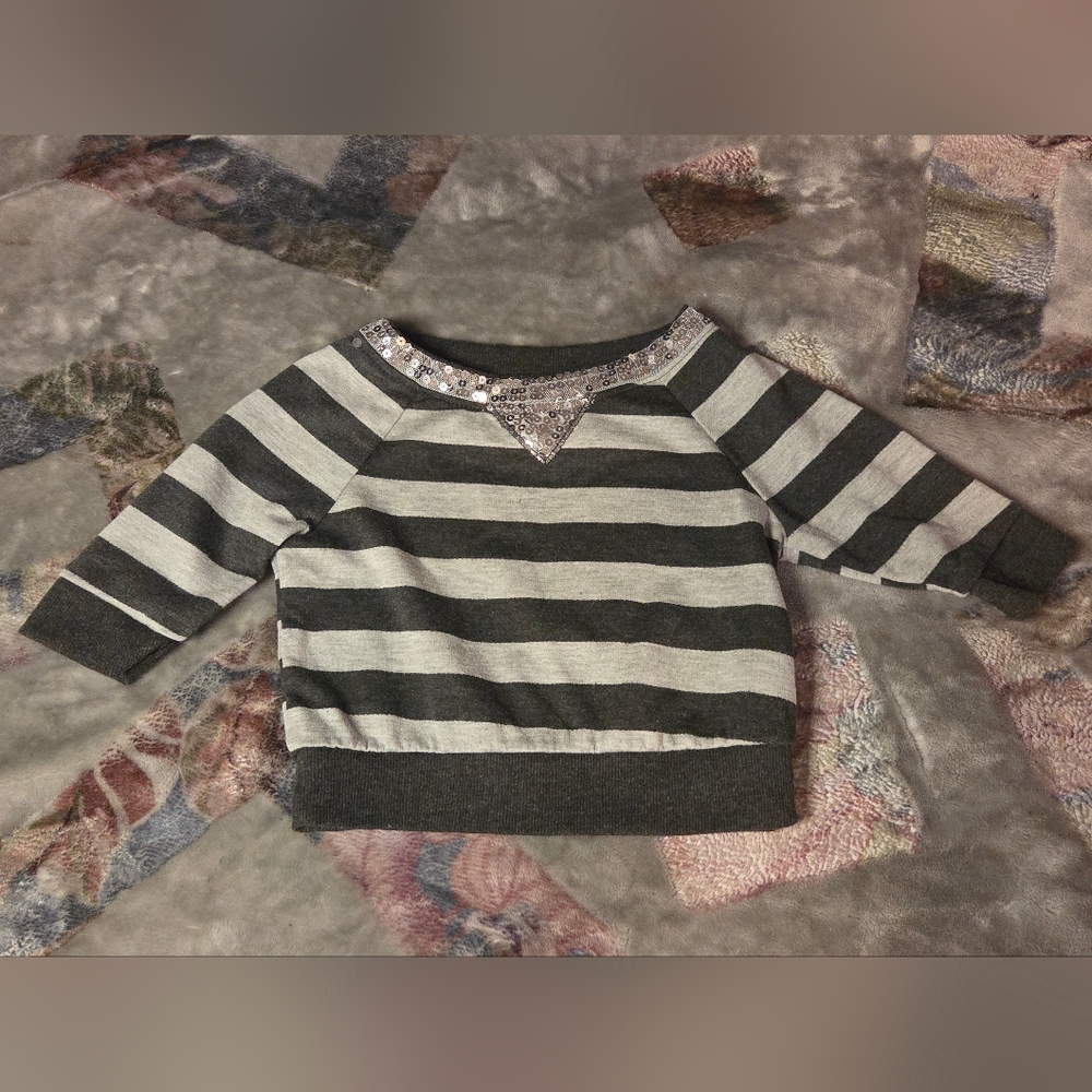 One Step Ahead Gray and White Striped Kids Shirt